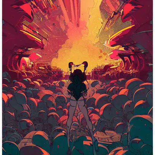 Prompt: the arena explodes, digital art, epic composition, fantasy, explosion of color, highly detailed, in the style of jake parker, in the style of conrad roset, swirly vibrant colors, sharp focus