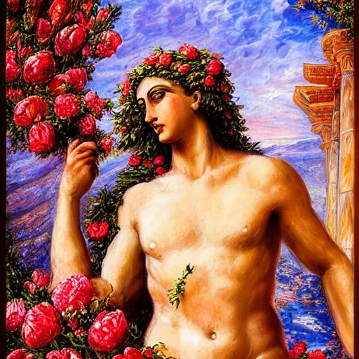 Prompt: portrait of a greek statue covered in roses, by josephine wall