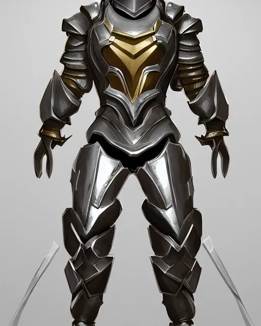 Prompt: medium armor, fantasy concept art, trending on artstation, silver with gold accents, flat shading, smooth lines, extremely clean, uncluttered