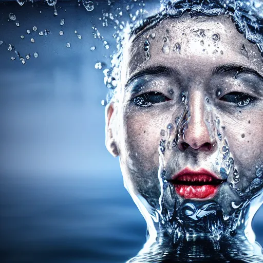 Image similar to a water manipulation in the shape of a human head, on the ocean water, cinematic, in the style of johnson tsang, long shot, hyper detailed, hyper realistic, ray tracing, 8 k resolution, sharp focus, realistic water, award winning