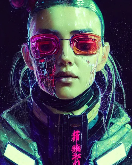 Image similar to detailed portrait witch, cyberpunk futuristic neon, reflective puffy coat, decorated with traditional Japanese ornaments by Ismail inceoglu dragan bibin hans thoma greg rutkowski Alexandros Pyromallis Nekro Rene Maritte Illustrated, Perfect face, fine details, realistic shaded, fine-face, pretty face