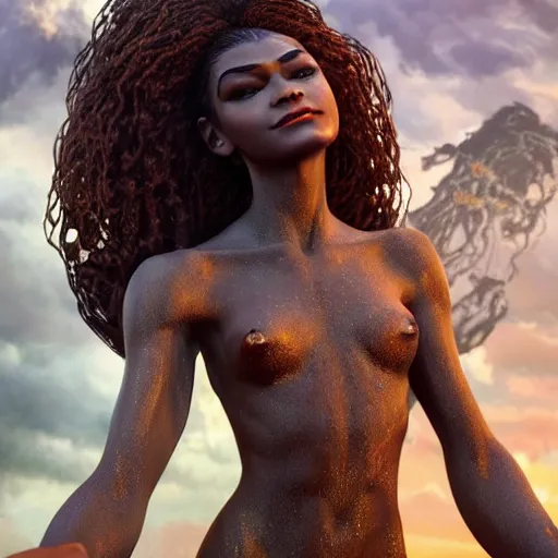 Image similar to zendaya as a dark - skinned la sirene haitian mermaid goddess, ultra realistic, concept art, intricate details, highly detailed, photorealistic, octane render, 8 k, unreal engine, art by frank frazetta, simon bisley, brom