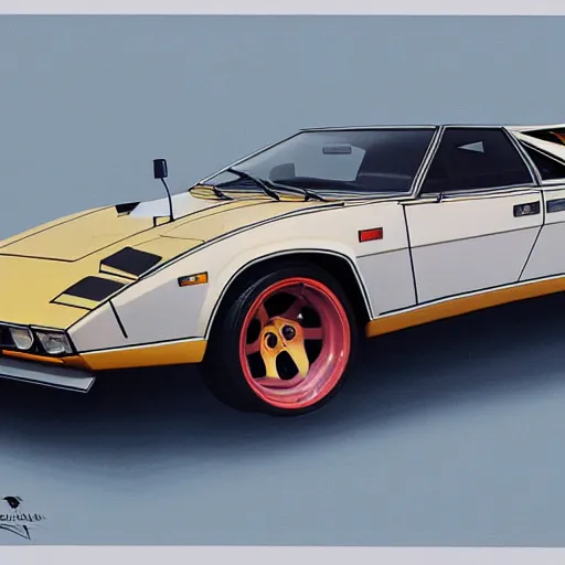 Image similar to an amalgamation of a lamborghini countach and a datsun 2 6 0 z, concept art, 8 k, highly detailed