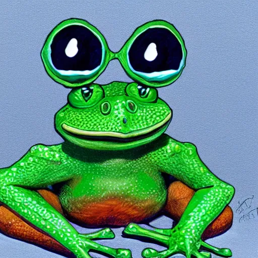 Image similar to cute pepe anthro green frog, ultra realistic, photorealistic fantasy illustration, award winning 8 k