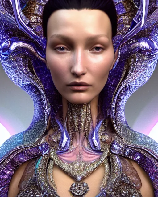 Prompt: a highly detailed metahuman 4 k close up render of an alien goddess bella hadid monument astral in iris van herpen dress schiaparelli in diamonds crystals swarovski and jewelry iridescent in style of alphonse mucha gustav klimt trending on artstation made in unreal engine 4