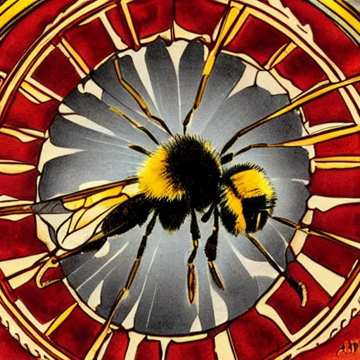 Image similar to a fierce dead bumblebee in the crosshairs of a gun, art nouveau,