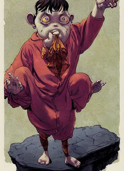 Prompt: adult little nemo in pajamas with dead eyes and coloured energy coming from the hands, fluid, smooth, dark, organic, crazy, high contrast, sharpness, dramatic, by greg rutkowski and siudmak and richard corben and moebius