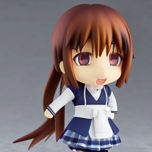 Image similar to character portrait of a singular kawaii chibi in the sytle of kyoto animation, in simple background, nendoroid eyes, blender, toon rendering