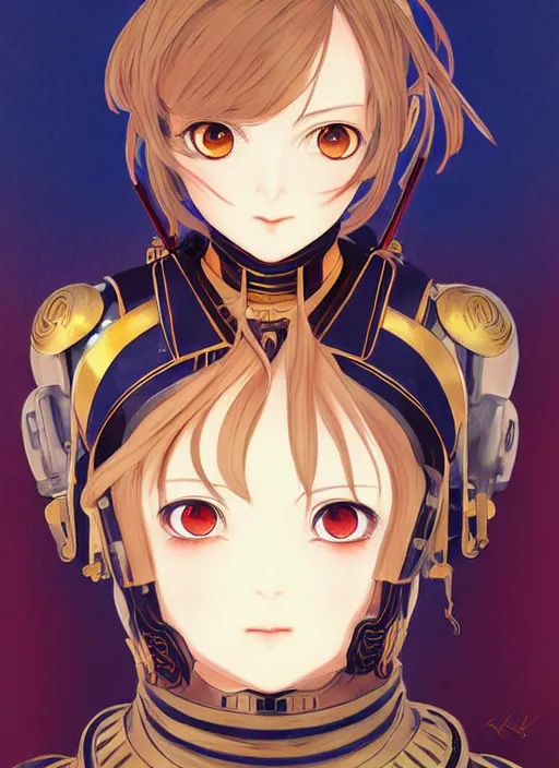 Image similar to ilya kuvshinov anime illustration knight girl in armor, last exile, murata range, fine detail, perfect anime face, dramatic lighting, dynamic composition, art deco, cel shading, vivid, rich texture, ( ( ( yoshinari yoh ) ) ), alphonse mucha, ( ( ( colorful ) ) ), gustav klimt