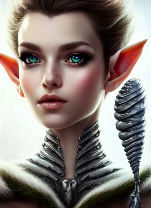 Prompt: a beautiful portrait, white background, gorgeous fantasy elf. black top, professionally retouched, soft lighting, realistic, smooth face, beautiful alien eyes, wide angle, sharp focus on the eyes, 8 k high definition, insanely detailed, intricate, elegant, gorgeous, art by artgerm and wlop