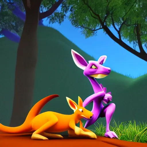 Image similar to sheila the kangaroo from the playstation game spyro the dragon, meets kao the kangaroo from the dreamcast game kao the kangaroo, 3 d render