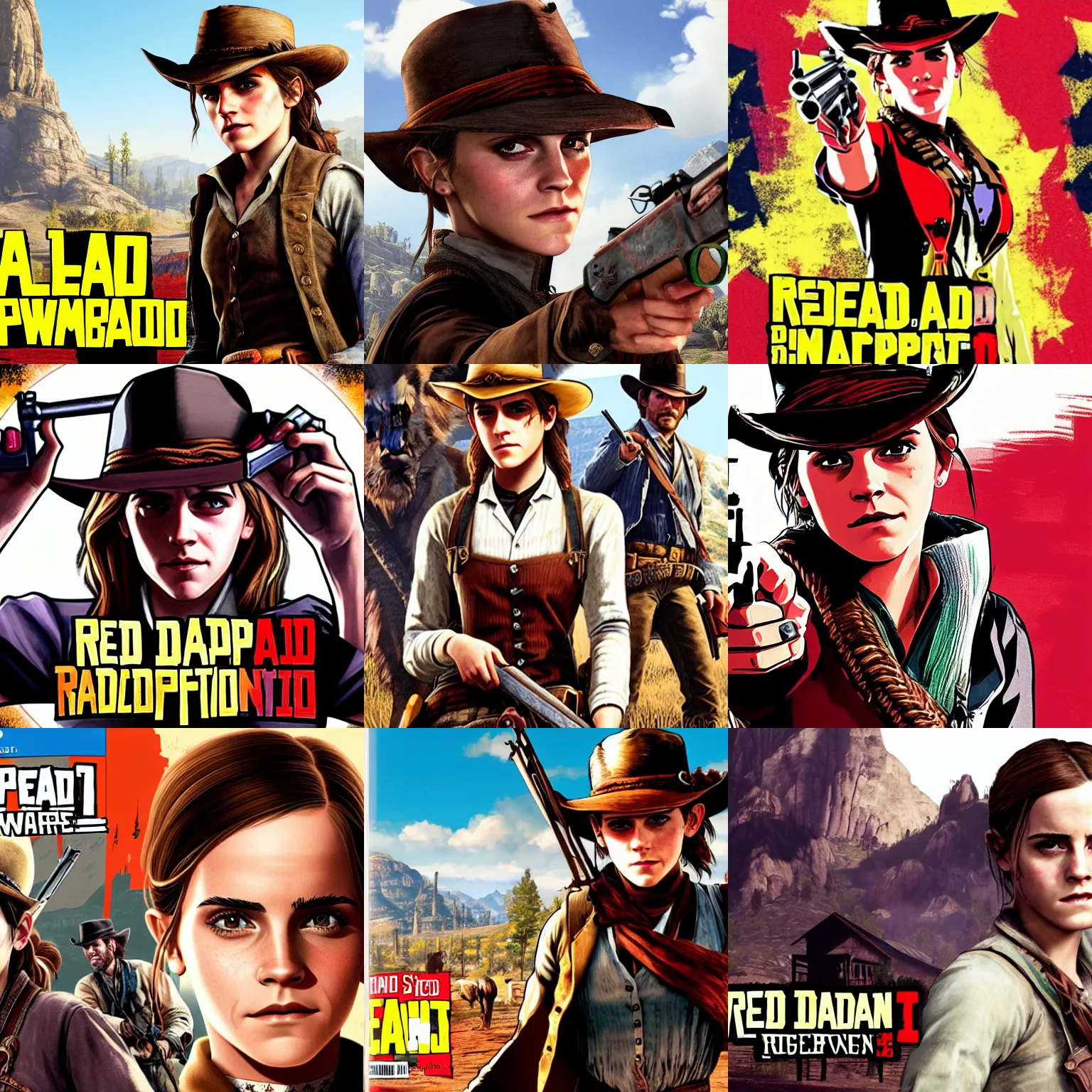 Prompt: emma watson Red Dead Redemption 2 (2018 video game) cover art