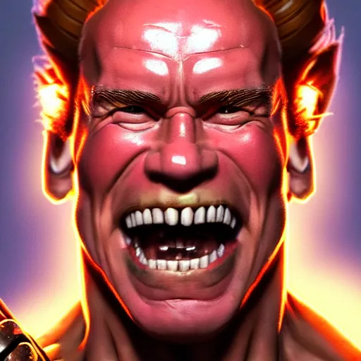 Image similar to a screenshot of arnold schwarzenegger as junkrat in overwatch, portrait, fantasy, beautiful face, vivid colors, elegant, concept art, sharp focus, digital art, hyper - realistic, 4 k, unreal engine, highly detailed, hd, dramatic lighting by brom, trending on artstation