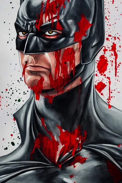 Image similar to A portrait painting of the muscular batman covered in bloody scars