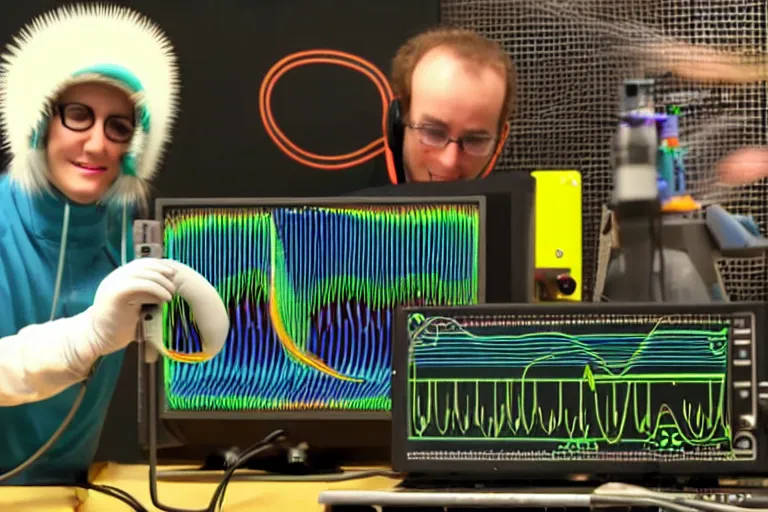 Image similar to an oscilloscope shaking a sound wave, wiggling a weasel, a stoat sinusoid spectacle : the wiggle and the wave - the wiggle is the wave! demonstration of a sine wave ermine.