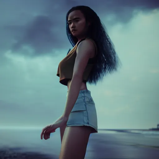 Image similar to a photorealistic hyperrealistic, sydney park, girl on the beach, beautiful dynamic dramatic low - light moody lighting, cinematic atmosphere, artstation, concept design art, octane render, 8 k