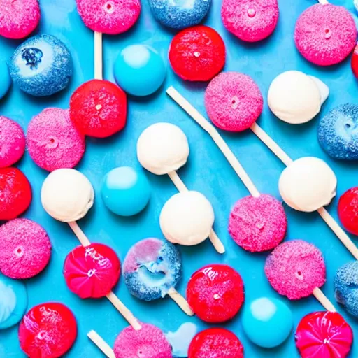 Prompt: an ocean of lollipops, ice cream and blueberries