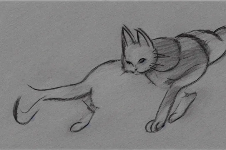 Prompt: a storyboard pencil sketch of a cat running through a forest, black and white, rough sketch with erased lines, trending on artstation, detailed, anime