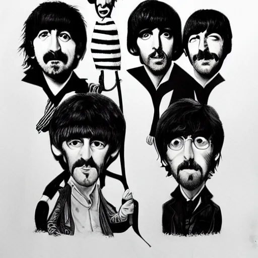 Image similar to the beatles drawn by tim burton