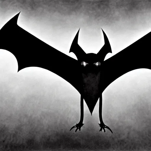 Prompt: A demon that looks like a bat, photorealistic, film still, desolate, terrifying, weird, strange, odd, uncanny, horrifying, horrific, spine-chilling, sinister, menacing, ominous, threatening