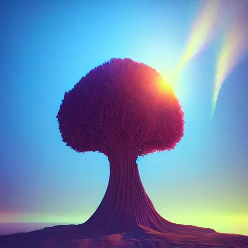 Prompt: The Bodhi Tree at Sunset, beautiful art with volumetric lighting, by beeple, Pi-Slices and Kidmograph