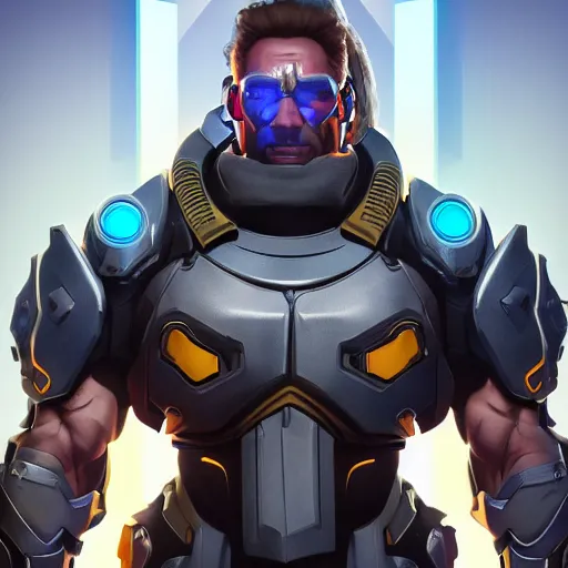 Image similar to a screenshot of arnold schwarzenegger as echo in overwatch, portrait, fantasy, beautiful face, vivid colors, elegant, concept art, sharp focus, digital art, hyper - realistic, 4 k, unreal engine, highly detailed, hd, dramatic lighting by brom, trending on artstation