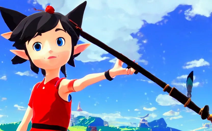 Prompt: Kiki from Kiki's delivery service in The Legend of Zelda: Breath of the Wild, 4k, UHD