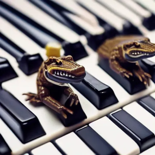 Image similar to A crocodile with piano keys instead of teeth