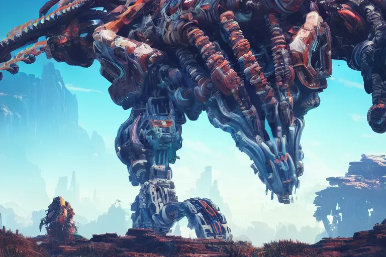 Image similar to snapmaw machine mecanical creature robot of horizon forbidden west horizon zero dawn bioluminiscence global illumination ray tracing hdr fanart arstation by ian pesty and alena aenami artworks in 4 k