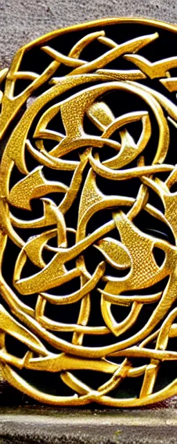 Prompt: gold celtic wall carvings