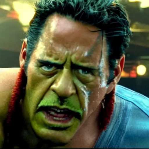 Image similar to hulk hogan punches tony stark, epic scene, cinematic