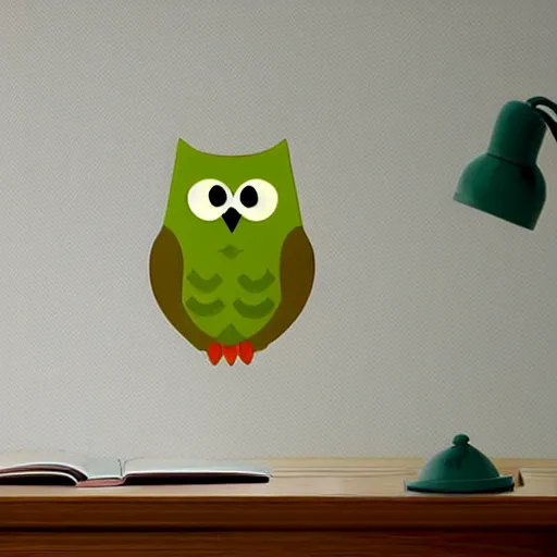 Image similar to green duolingo owl outside a window, living room, night, dark, lamp