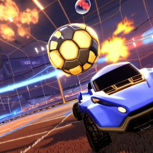 Image similar to photo of rocket league on the moon realistic