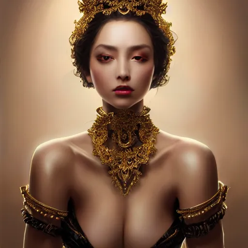 Prompt: expressive oil painting, of alluring european princess, seductive look, smooth glowing skin, glistening body, love, adoration, ornate headpiece made from black leaves, choker, earrings, glamour shot, by yoshitaka amano, by greg rutkowski, by jeremyg lipkinng, by artgerm, digital art, octane render, white dress