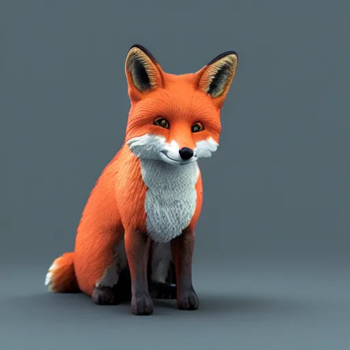Prompt: a figurine of a cute red fox, octane render, chiaroscuro