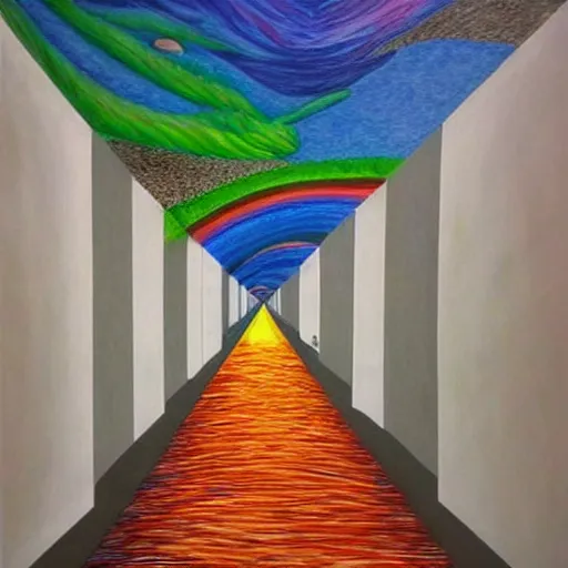 Prompt: infinite corridor, Prismacolor epic art piece, perspective piece, mind meltingly cool