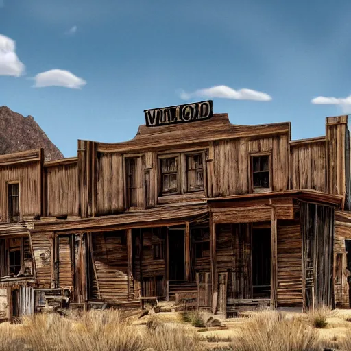 Image similar to Abandoned Wild West town at high noon, hyperrealistic