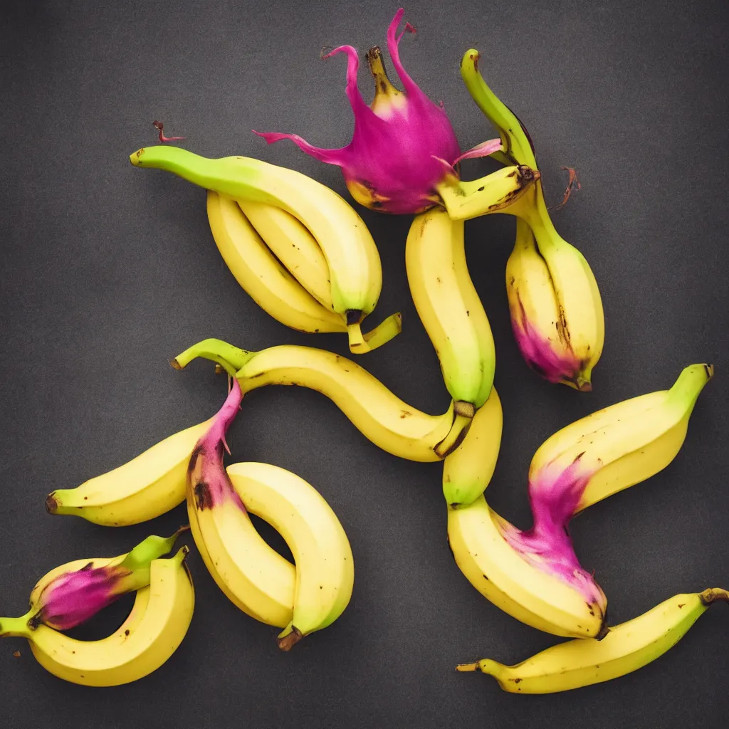 Prompt: banana in the shape of dragon fruit, hyper real, food photography, high quality