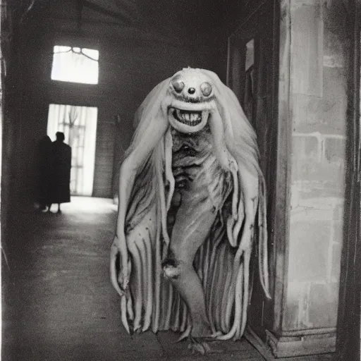 Image similar to picture of a complex cronenbergian disgusting and montruous creature in louisiana, southern gothic, photograph by diane arbus