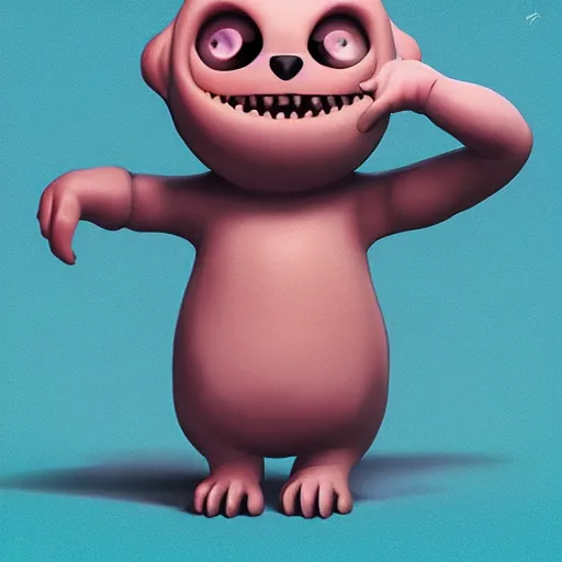 Prompt: funny cute little monster by artgerm and beeple, soft lighting, solid background,