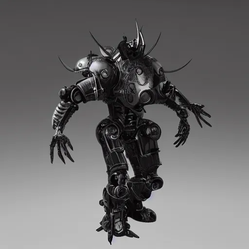 Image similar to futuristic robot demon. eldenring boss, zbrush, arnold render, unrealengine 5, dark souls, horror, extremely detailed