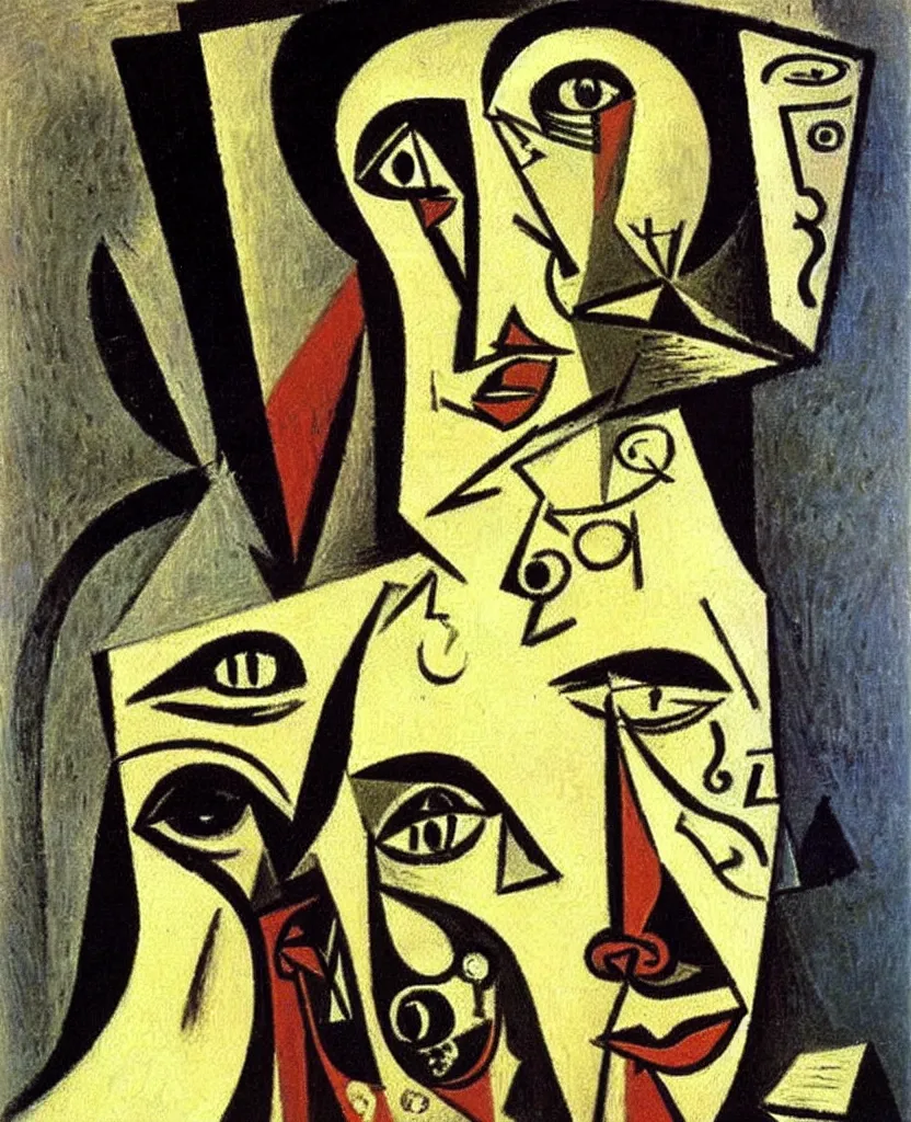 Prompt: oil painting of dozens of a supreme intelligence. picasso, dali.