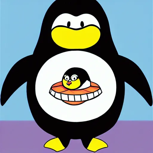 Image similar to a penguin riding a smiling slime ball, cartoon, kawaii,