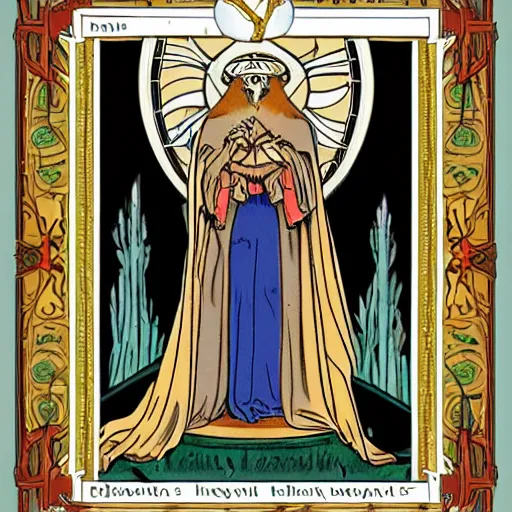 Prompt: art nouveau tarot card illustration of a marten dressed as the hierophant, framed square border