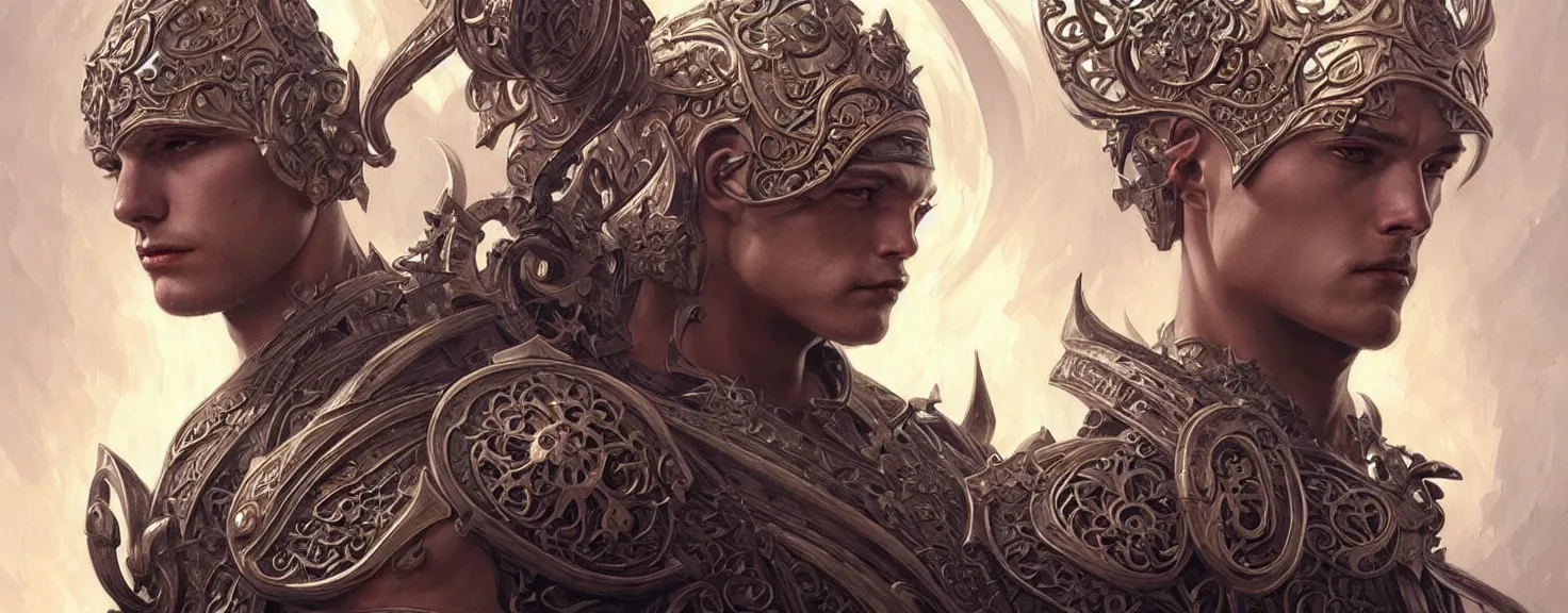 Image similar to Muscular and powerful medieval knight portrait, art nouveau, fantasy, intricate flower designs, elegant, highly detailed, sharp focus, art by Artgerm and Greg Rutkowski