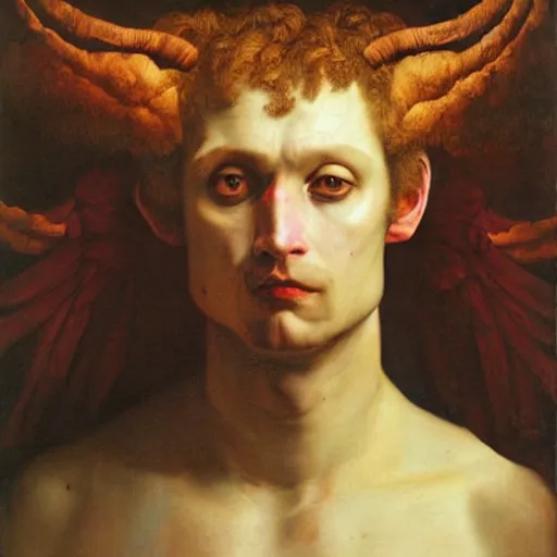 Image similar to a demonic eagle-eyed faun Jan Van eyck odd nerdrum dragan bibin john steuart curry