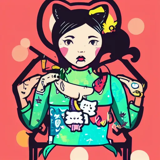 Image similar to dojacat profile picture by sachin teng x hellokitty, vector, ganja, marijuana, organic painting, hard edges, masterpiece, smoke, asymmetrical, matte paint, energetic