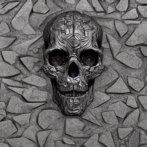 Image similar to silicon steel scape lightning jagged edges cenobite cthulu, clive barker xavier veilhan escher skull hunan provence floating stones mort hades high quality, intricate details, details, intricate, atmosphere, highly detailed