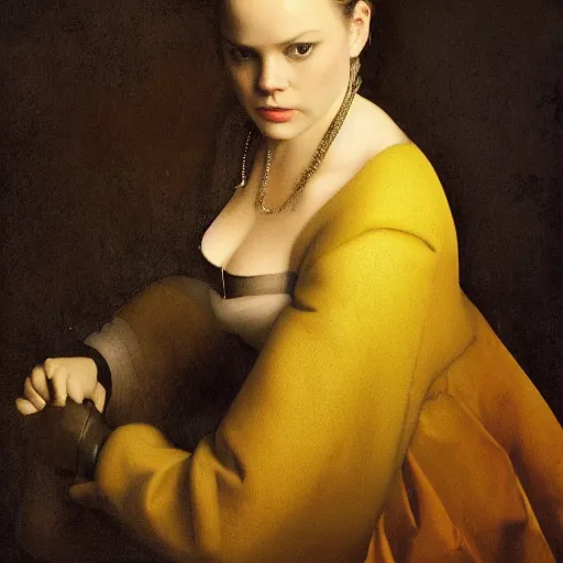 Image similar to portrait of abbie cornish by johannes vermeer, hd, beautiful, glamorous, award winning, 4 k