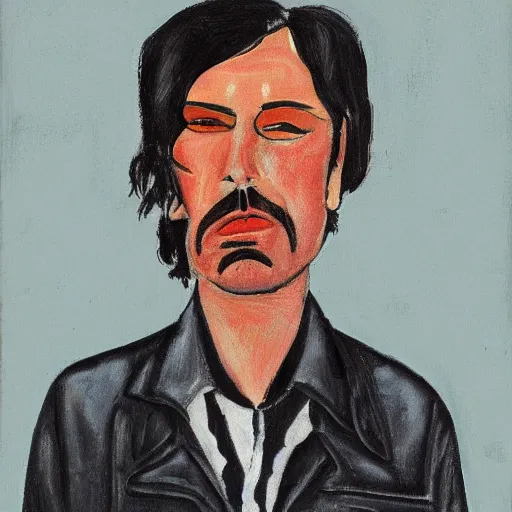 Image similar to a portrait lenny from motorhead in the style of amedeo modigliani